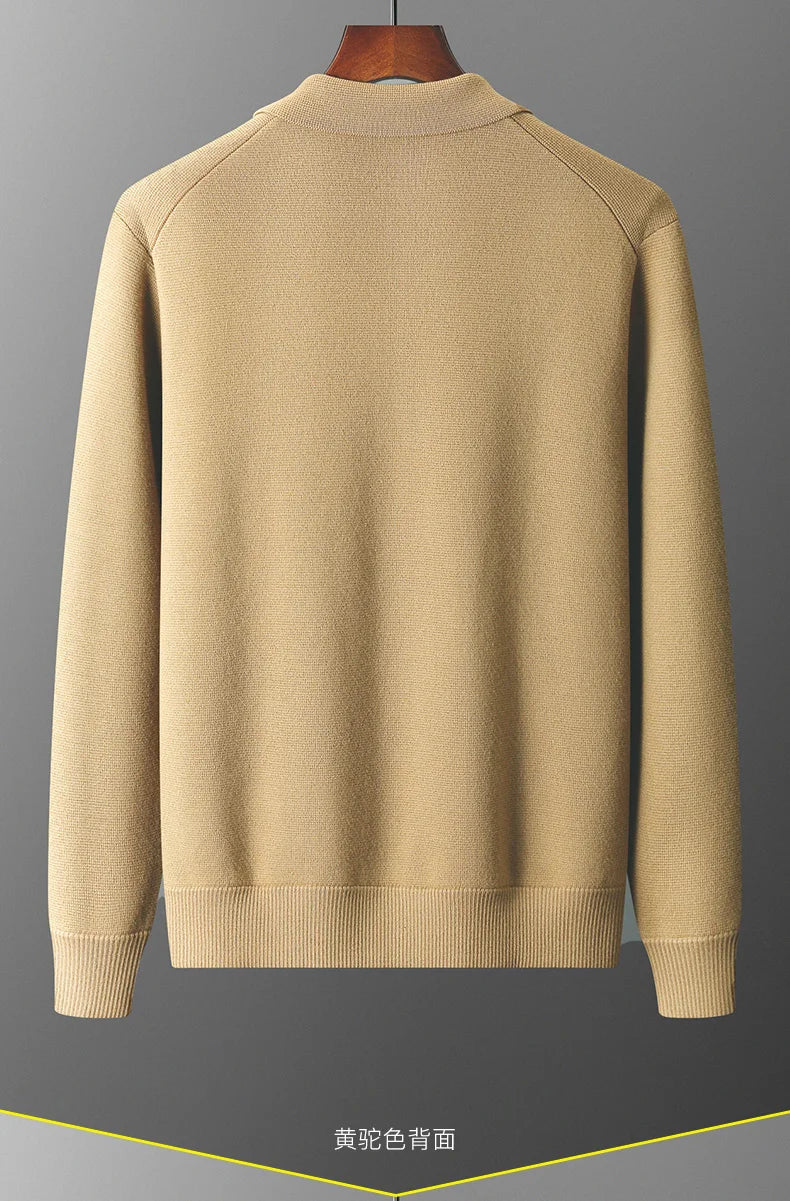 Autumn/Winter Cashmere Cardigan Men's Polo Neck Sweater.