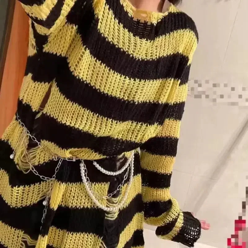ZMZBCH Sexy Hollow Out Striped Long Sweaters .