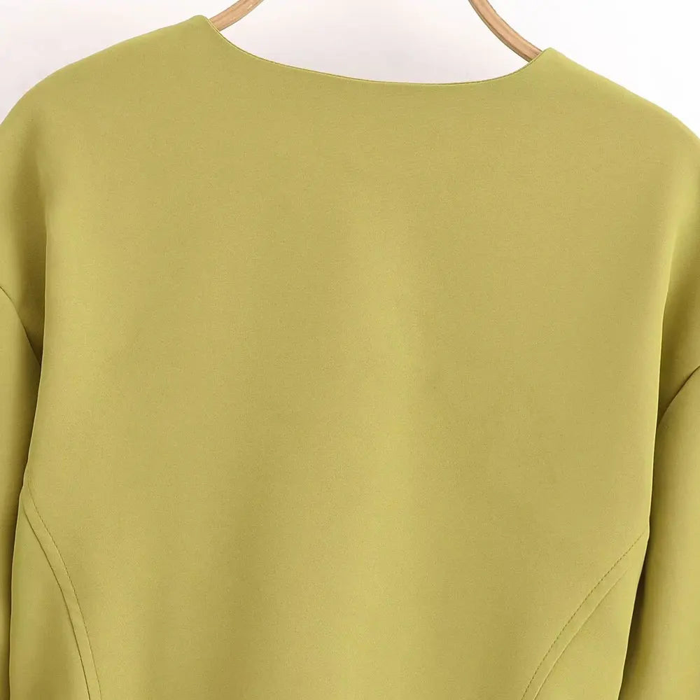 TRZA-Women's Fitted Blazer Coat with Belt, V Neck,.
