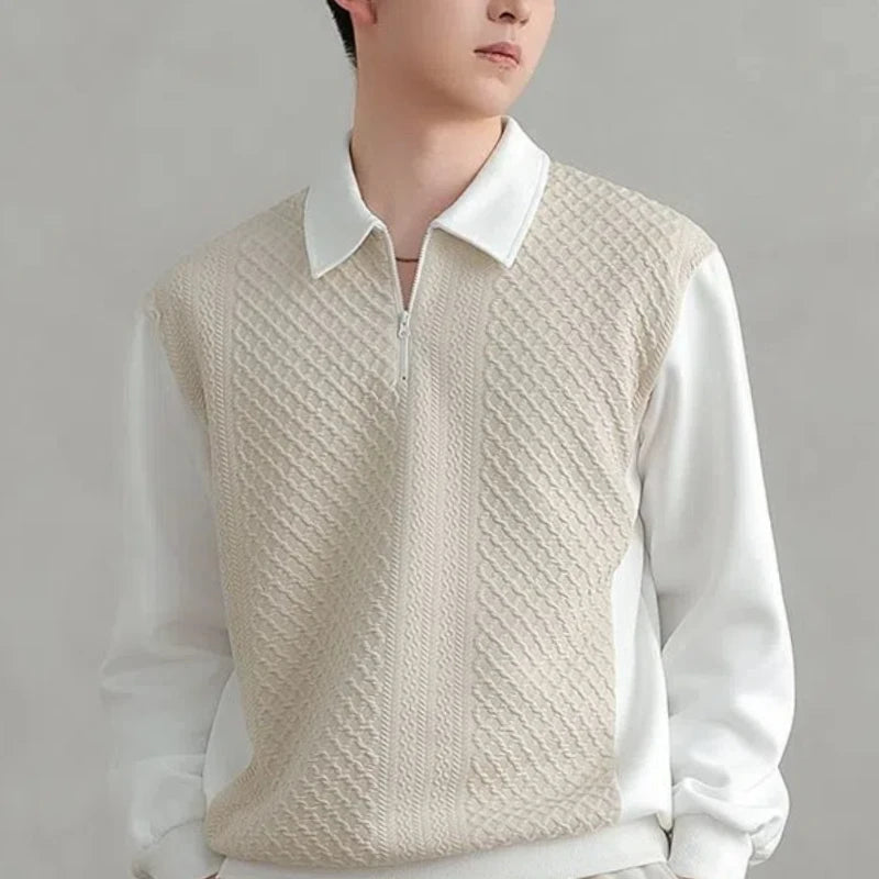 Trend Fashion Men Polo Shirts Spring Autumn New Lapel Half Zipper Fake Two Pieces Contrast Color Korean Casual Long Sleeve Tops