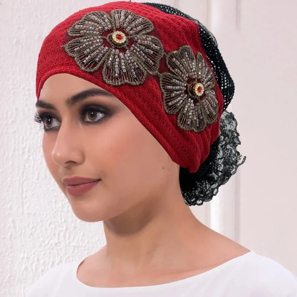 Muslim Under Scarf Hat Cancer Chemo Hats Turbante mujer Embroidery.