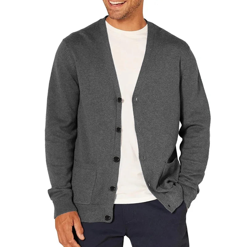 New Spring Men's Long Sleeved Cardigan Wool Sweater.