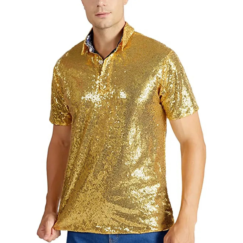 Mens  Short Sleeve T Shirt Fashion Disco Party Stage Costume.