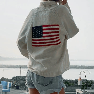 Fashion Women American Flag Cardigan Sweaters .