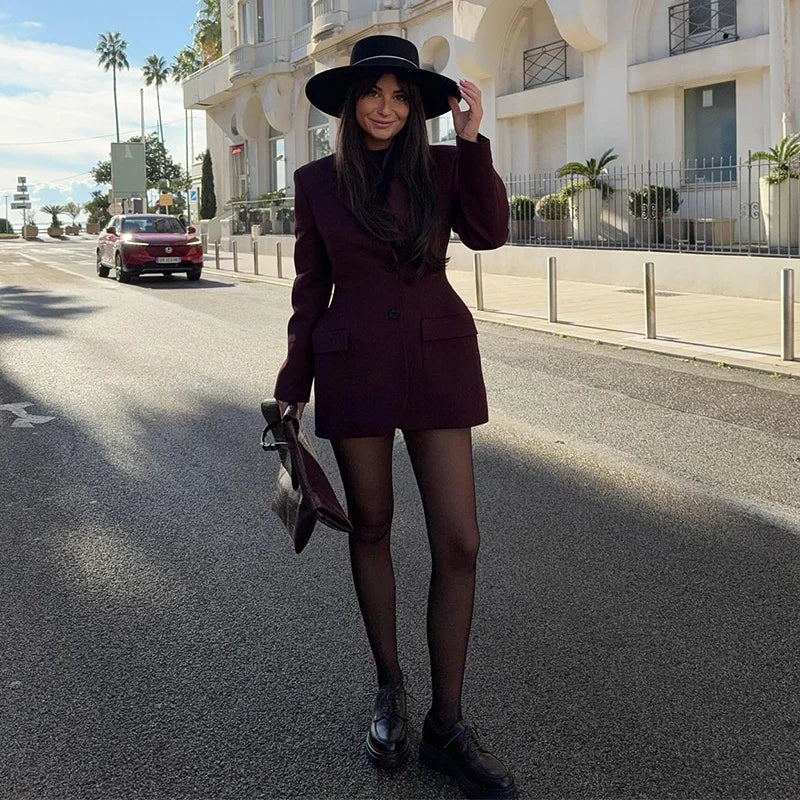 Elegant Lapel Blazer Skirt Set Women Casual Slim.