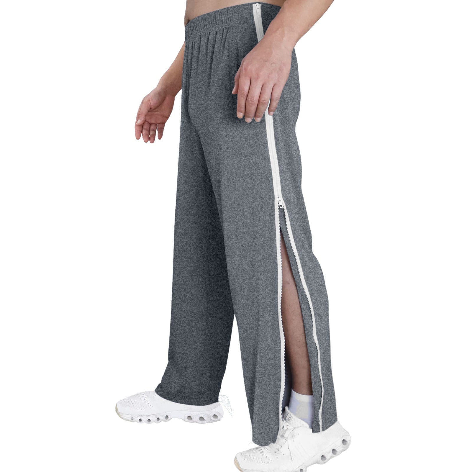Men Athletic Pants, Elastic Waist Zip-up Trousers Casual Pants.