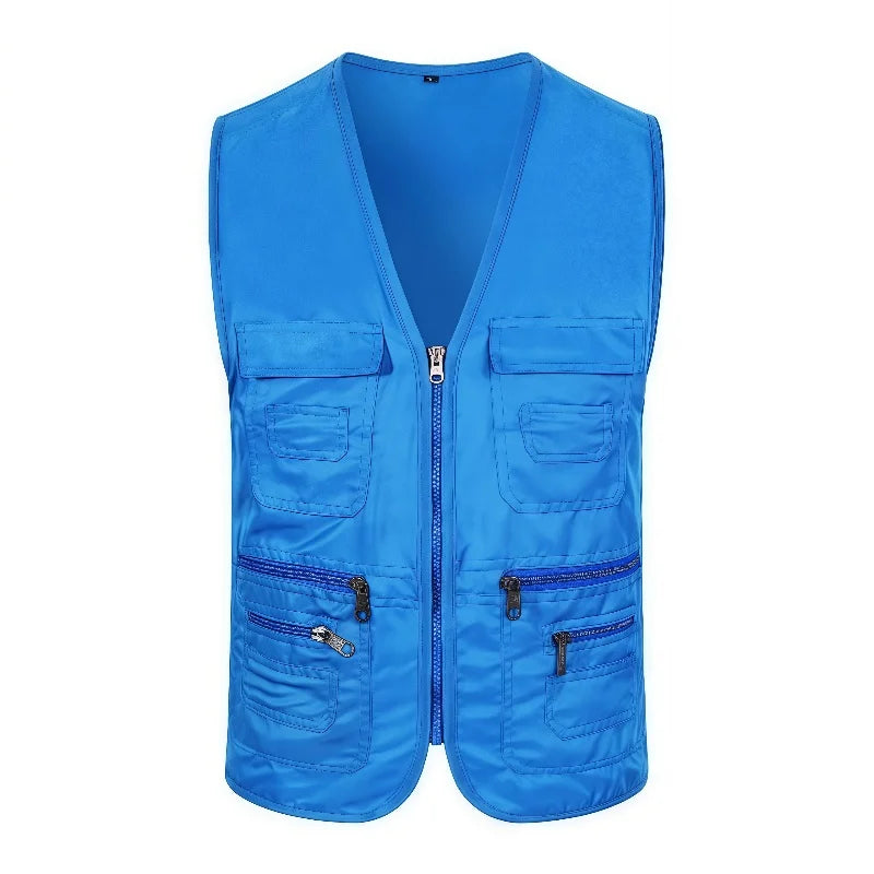 Work Clothes Vest Multi-pocket Solid Color Casual Sleeveless.