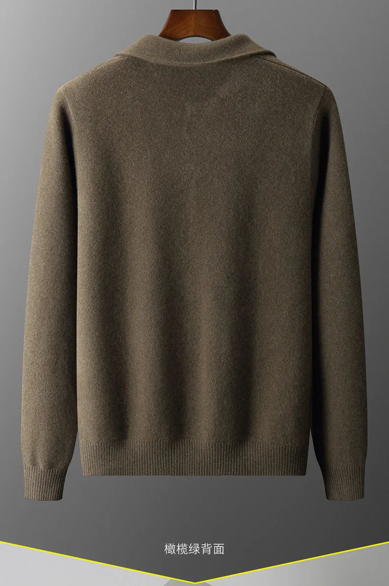 Autumn/Winter Cashmere Cardigan Men's Polo Neck Sweater.