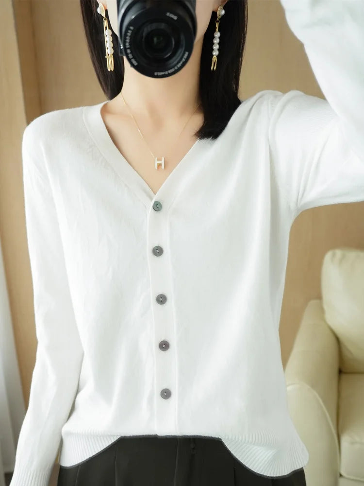 Cashmere Knit Cardigan V-Neck Solid Color Fashion High-Grade Comfortable.