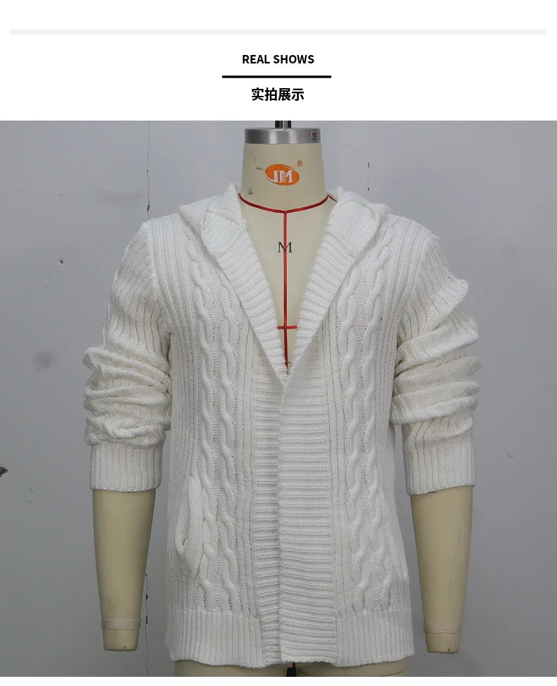Men Cardigan Sweaters Hooded Coat Full Sleeve Solid Coats Casual .