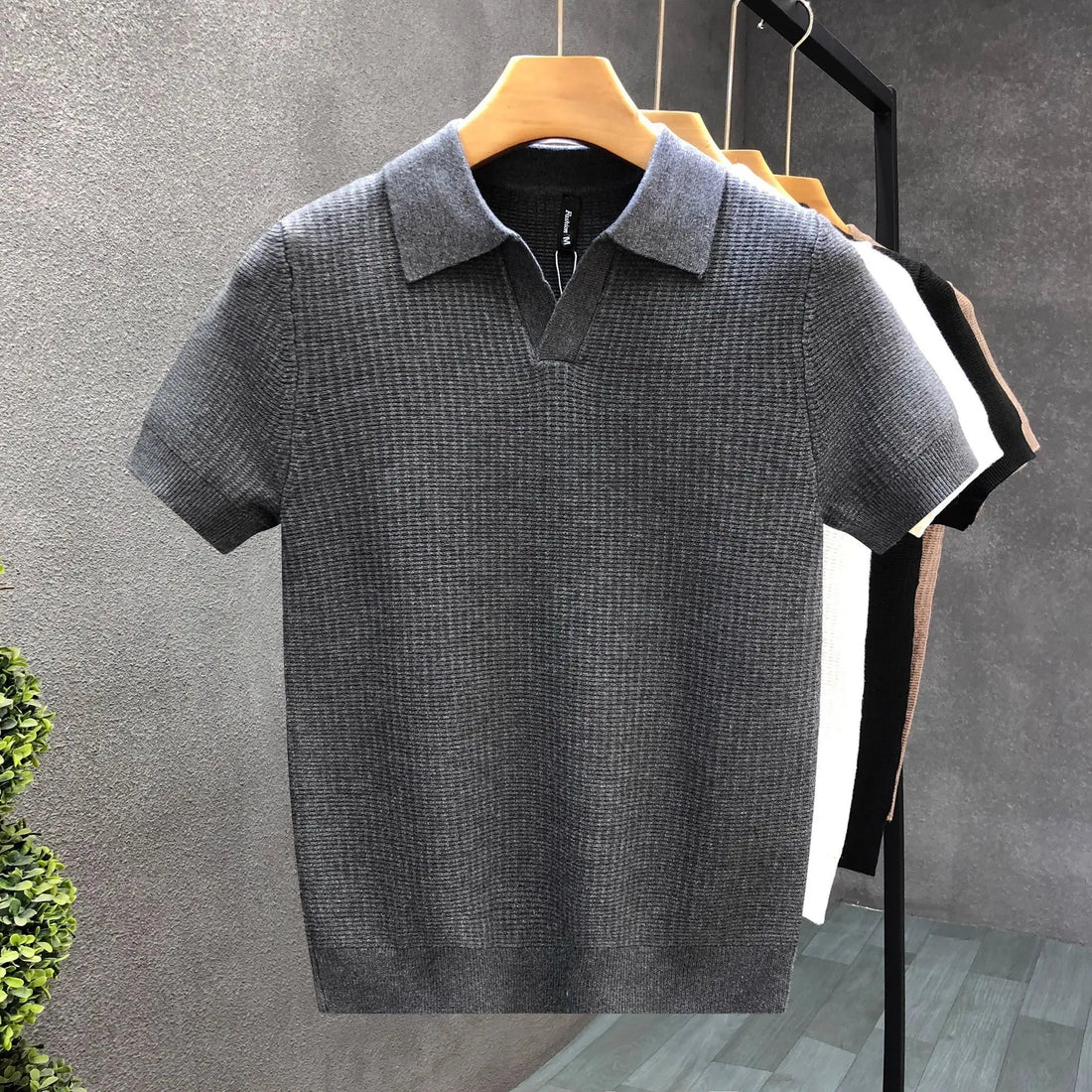 Men's Polo Shirt, Korean Style Slim Fit Collar Solid Color Casual Thin Sleeve Trendy Knit Top