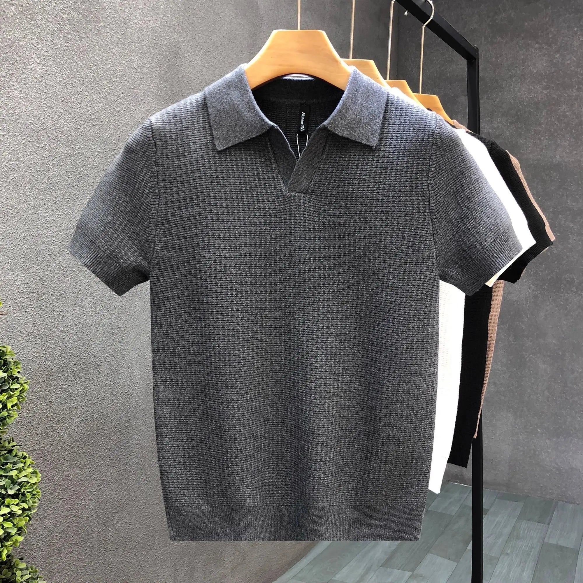 Men's Polo Shirt, Korean Style Slim Fit Collar Solid Color Casual Thin Sleeve Trendy Knit Top
