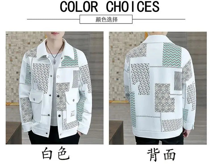 Brand Clothing Spring Autumn Men Coats Lapel Slim Print Jacket.