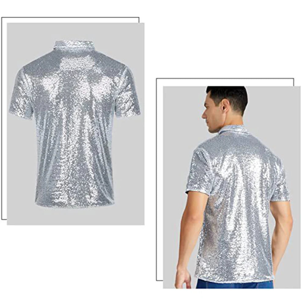 Mens  Short Sleeve T Shirt Fashion Disco Party Stage Costume.