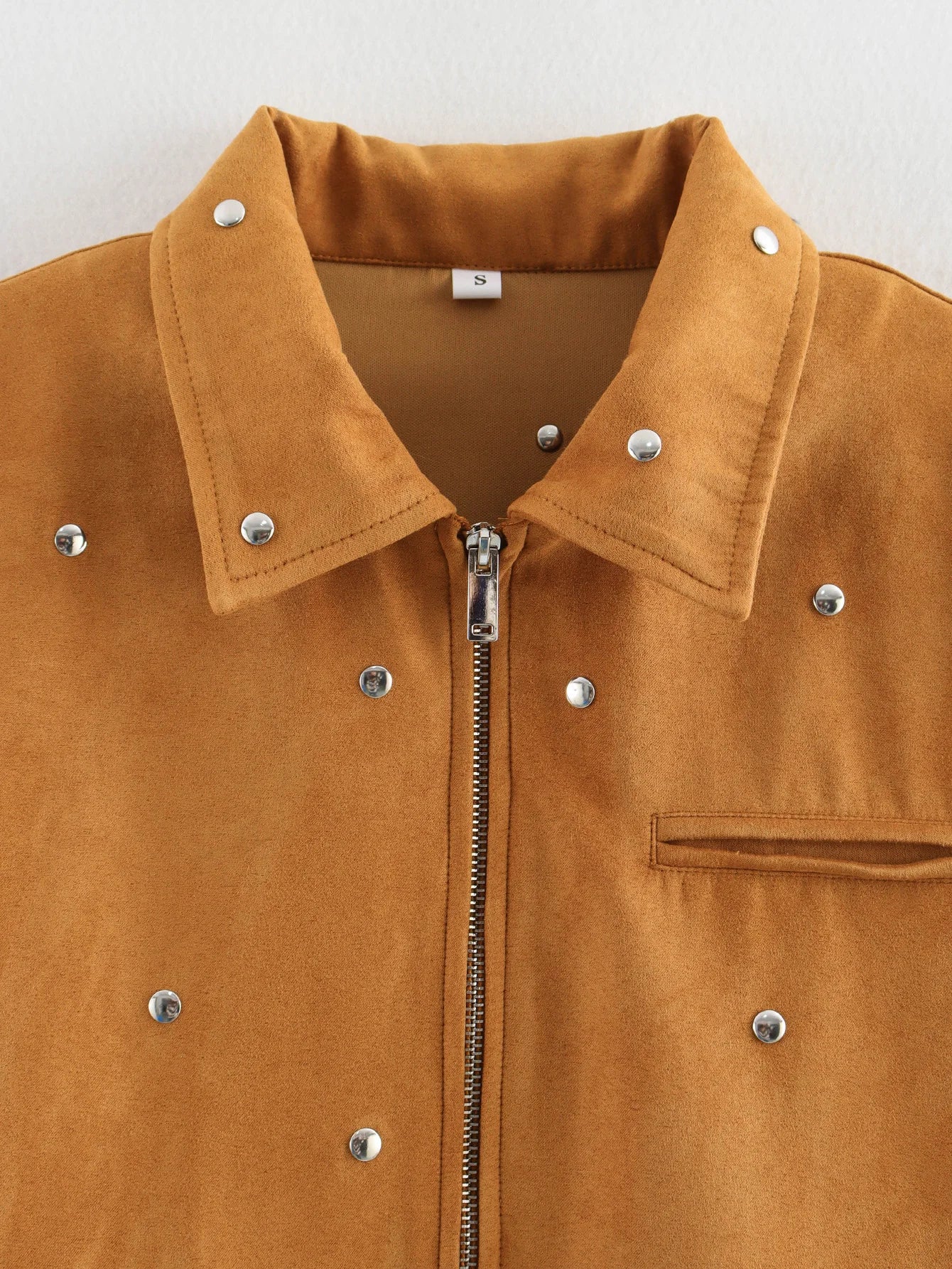 TRAFZA Casual Chic Women Solid Jackets Rivet Long Sleeve .