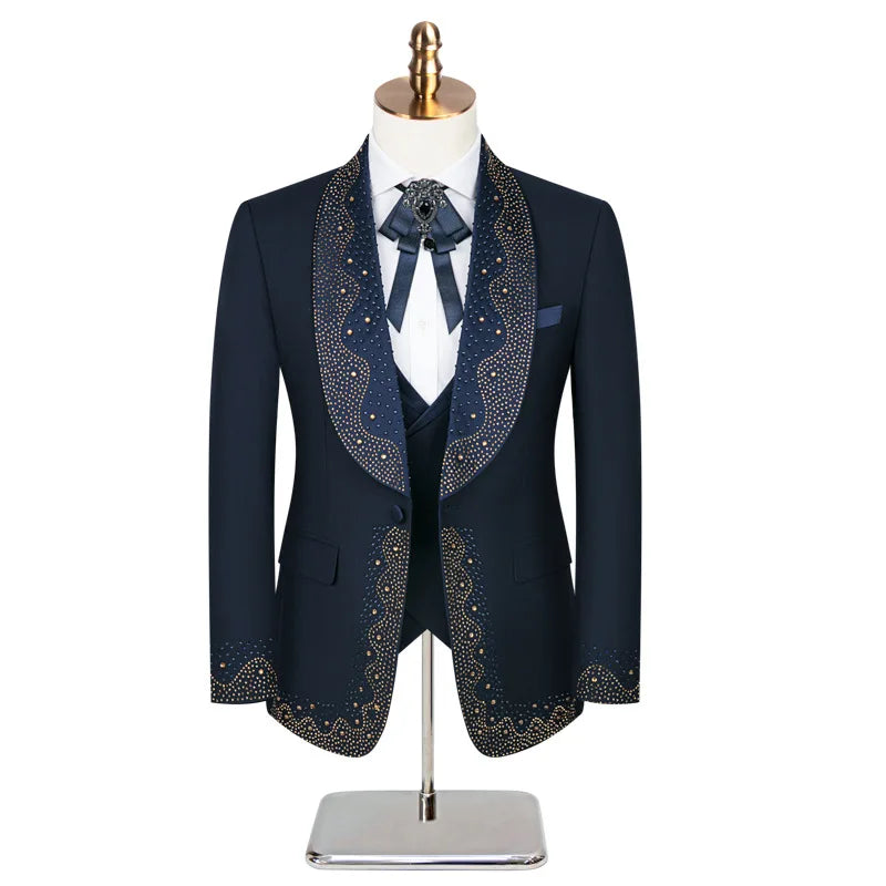 Elegant Groom Wedding Tuxedo Formal Prom Party Male Suit Slim (Blazer+Vest+Pants)