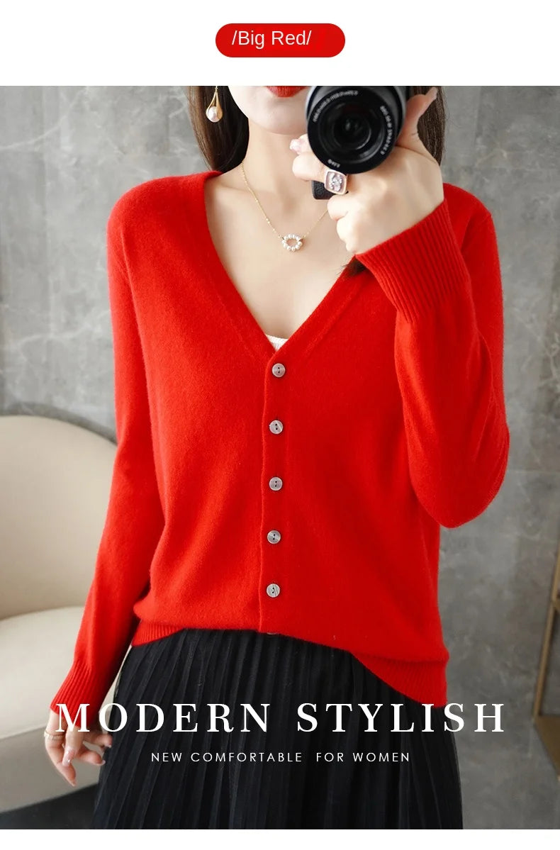 New V-Neck Temperament Small Fragrant Wind Women Loose Sweater .