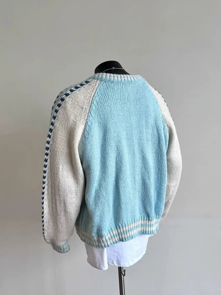 Design Knitted Wool Color-blocked Zipper Jacket Men's Winter .