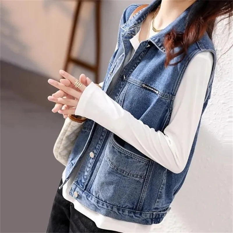 Women's Denim Vest Jacket New Spring And Autumn Elegant.