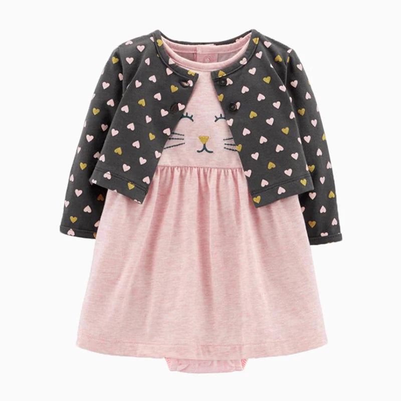 2pcs Spring Summer Infant Baby Girls Clothes Sets Toddler Dresses Long Sleeves Cardigan+Bodysuit Dress Newborn Girl Outfit