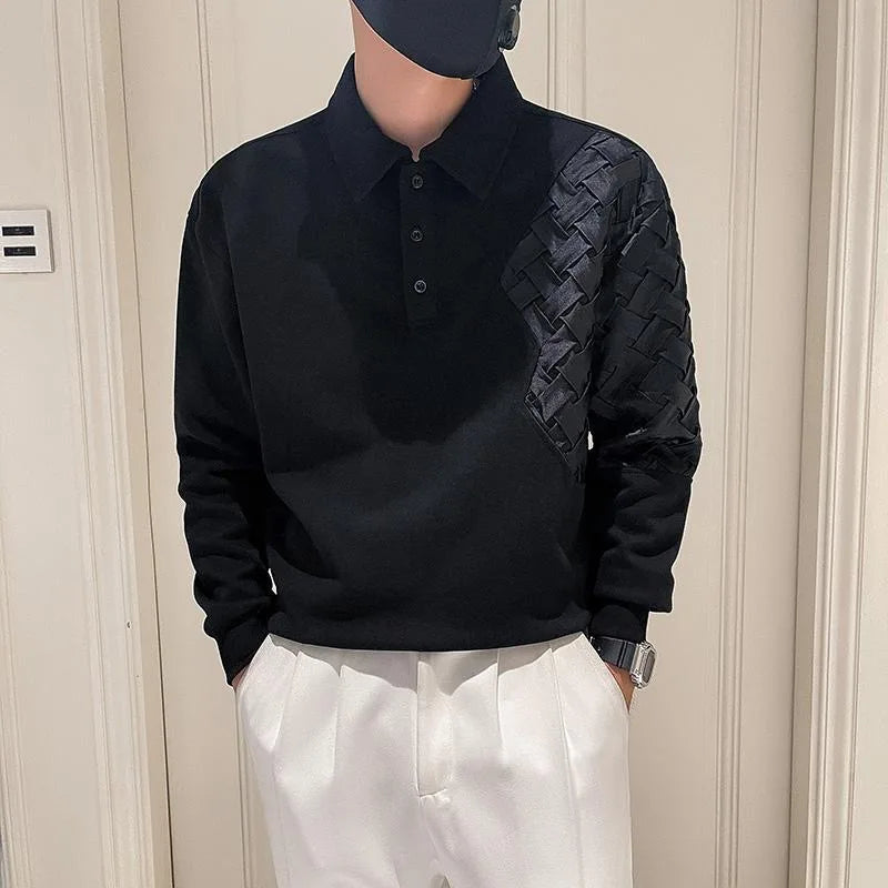 Fashion Sweatshirt Mens Splicing Design Long Sleeve Polo Shirt Spring Autumn Premium Solid Color Tops Streetwear Handsome Coat