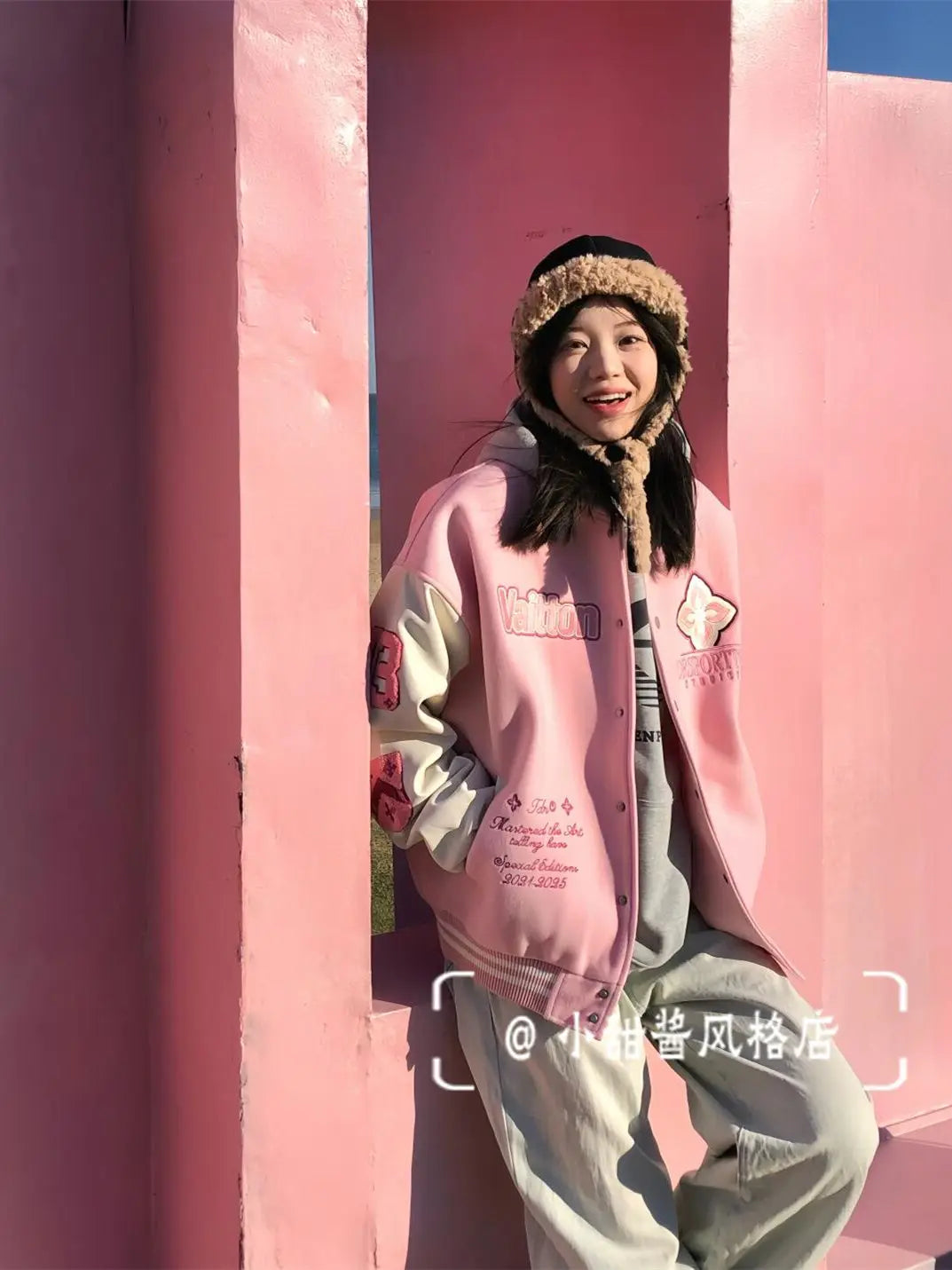pink baseball uniform for women INS spring sweet girl jacket .