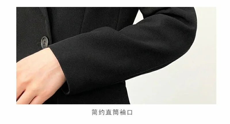 Spring Autumn Women British Style Leisure Solid Color Black Blazer.