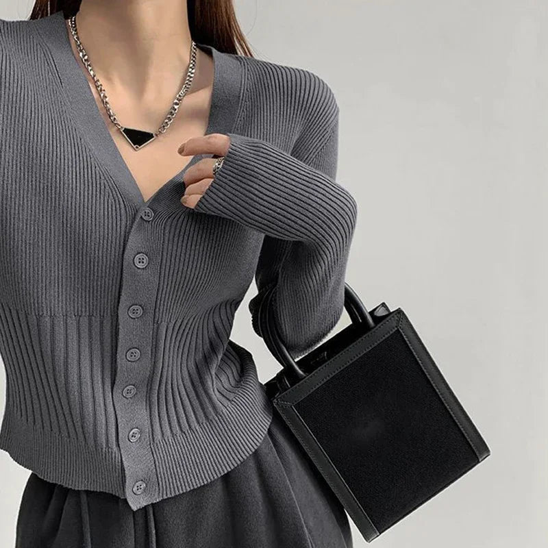 Rimocy Women's V Neck Cropped Cardigan Korean .