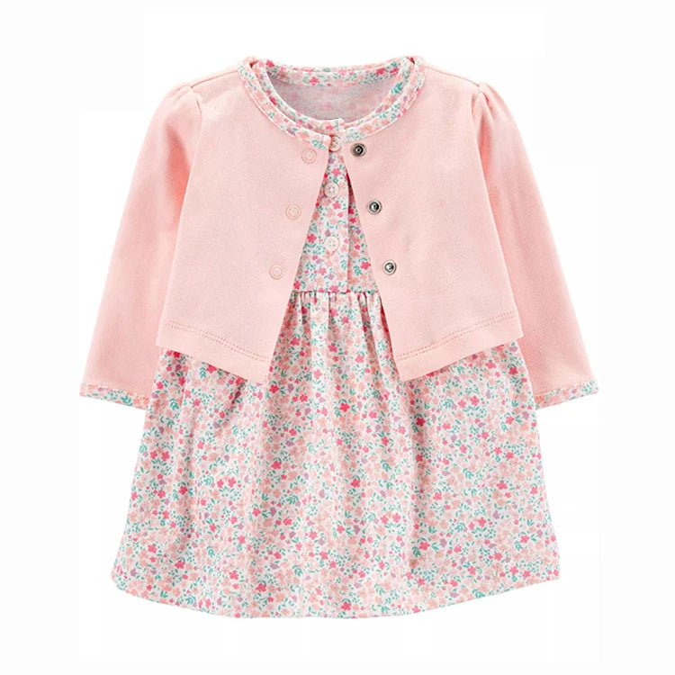 2pcs Spring Summer Infant Baby Girls Clothes Sets Toddler Dresses Long Sleeves Cardigan+Bodysuit Dress Newborn Girl Outfit