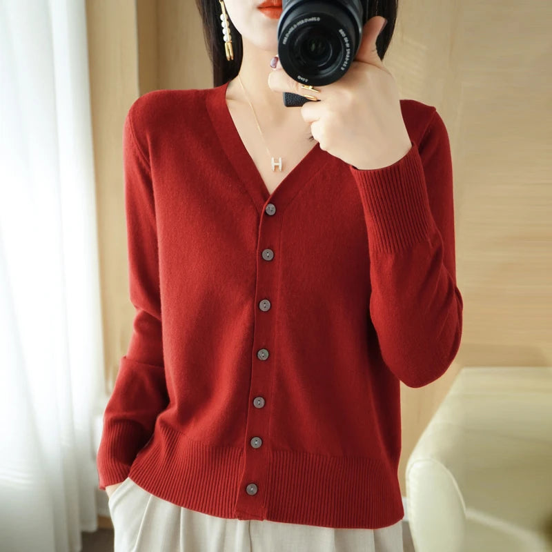 Cashmere Knit Cardigan V-Neck Solid Color Fashion High-Grade Comfortable.