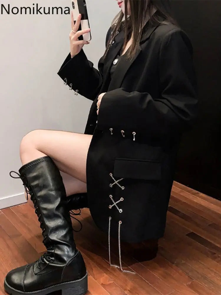 Black Blazer Women Clothing Ropa Mujer Streetwear .