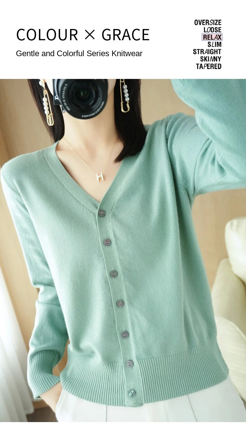 Cashmere Knit Cardigan V-Neck Solid Color Fashion High-Grade Comfortable.