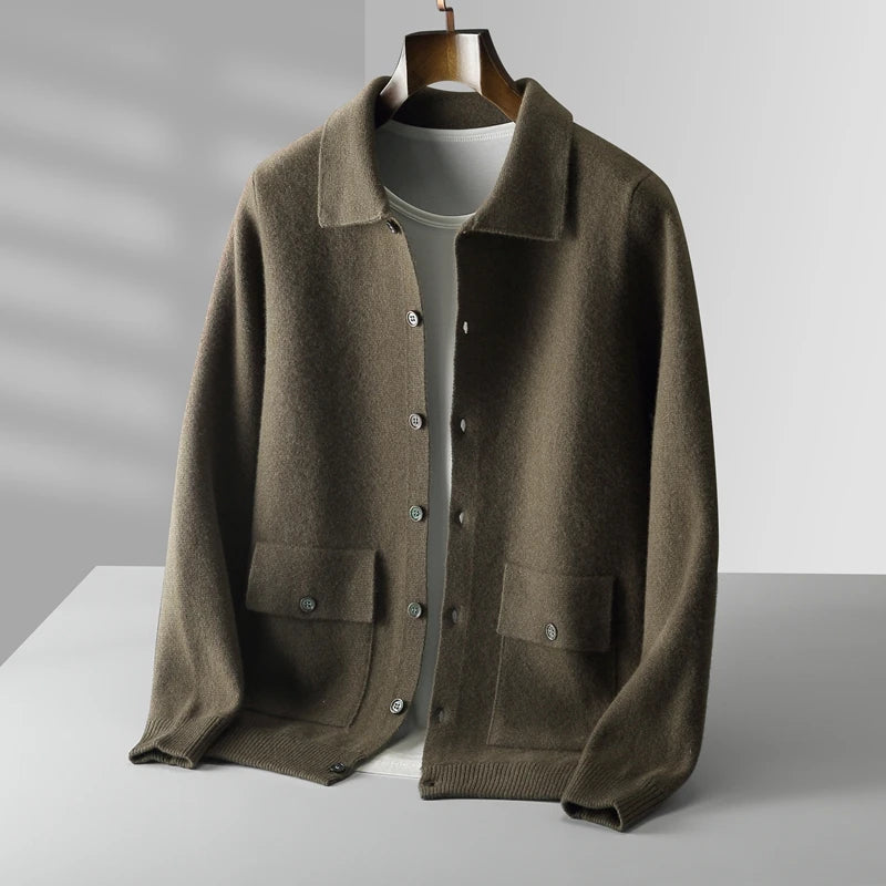 Autumn/Winter Cashmere Cardigan Men's Polo Neck Sweater.