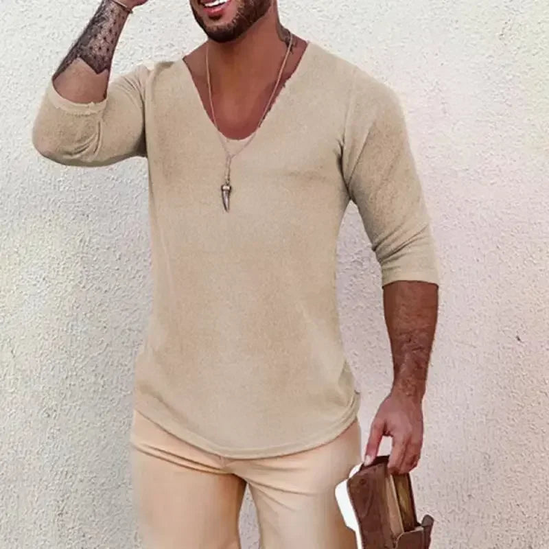Summer Thin Style Slim Sweaters Casual Mens Clothing Knitting Tops.