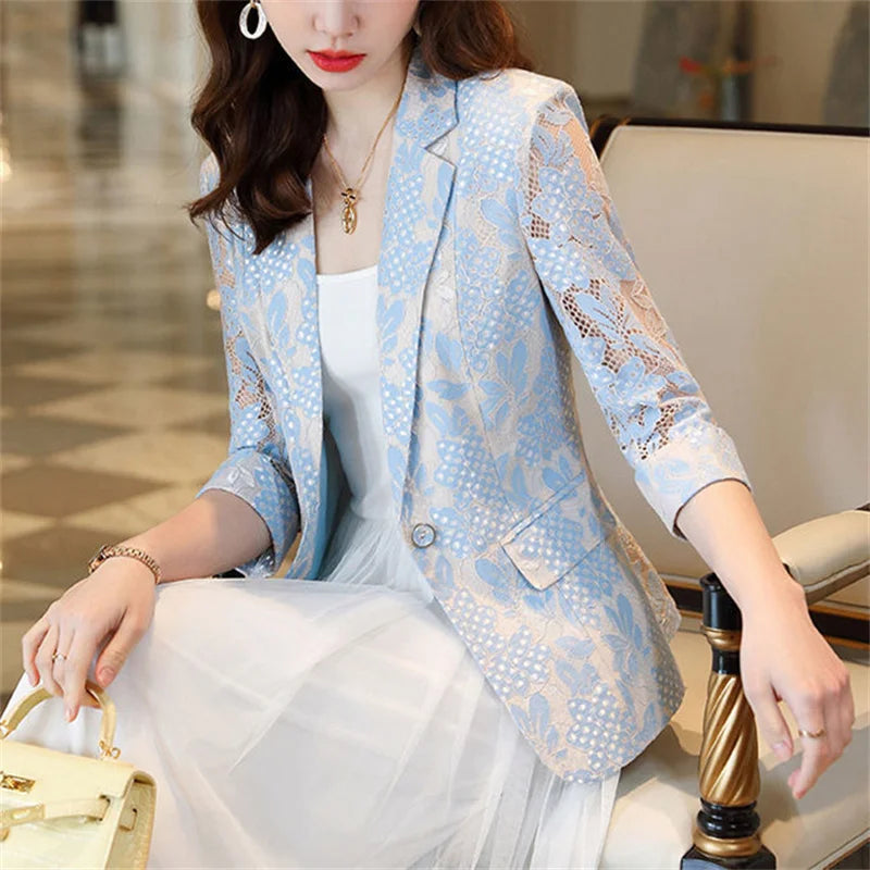 New Summer Thin Small Suit Jacket Lace Hollowed Blazer Lady.