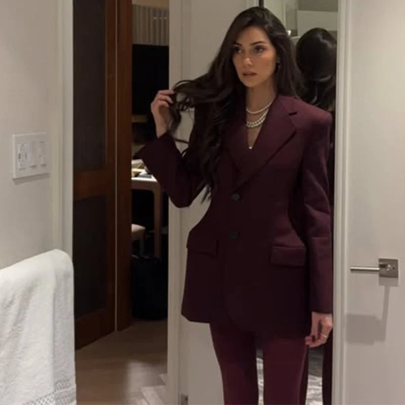 Elegant Lapel Blazer Skirt Set Women Casual Slim.