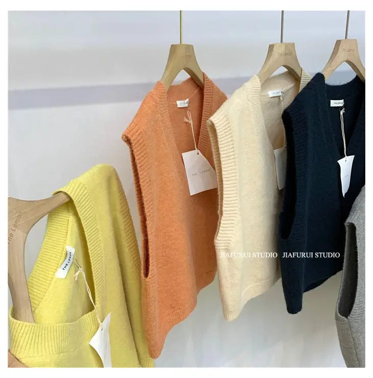 Sleeveless Knitted Sweater Vests Women Casual Solid Loose Outerwear .