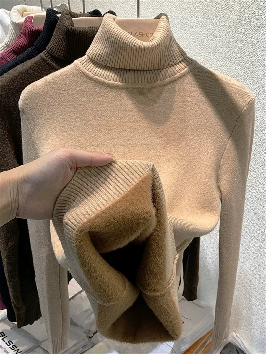 Turtleneck Winter Sweater Women Elegant Thicken Velvet.