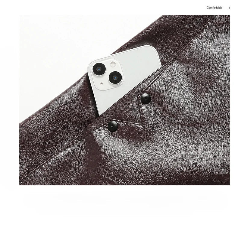 Men's Business Leather Jacket Solid Color Simple Design .