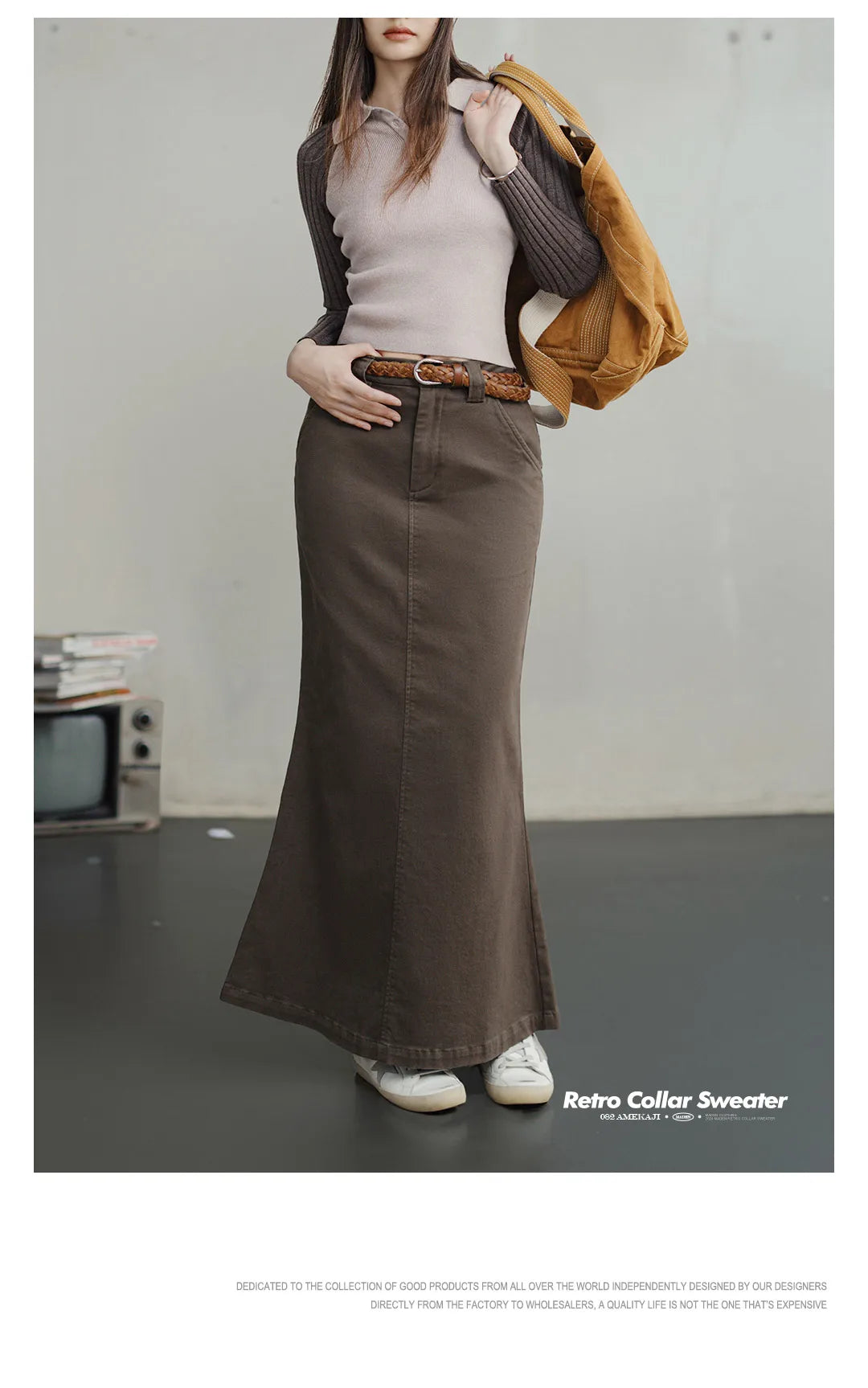 Maden Casual Spliced Knitted Sweater Button Slim Fit Bottoming Versatile Sweater .
