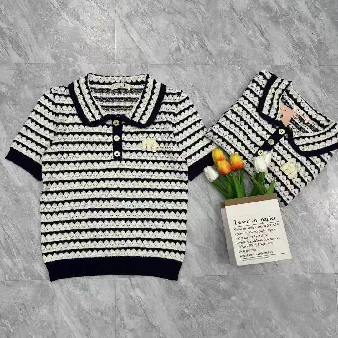 Knit Sweater T-shirts Women Embroidered Short Sleeve .