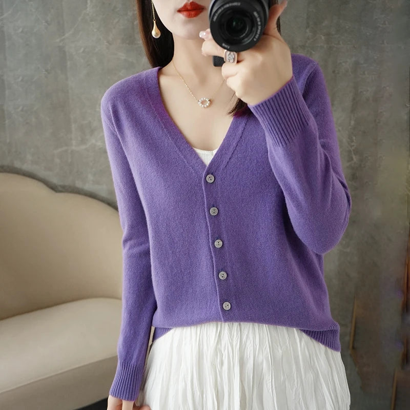 New V-Neck Temperament Small Fragrant Wind Women Loose Sweater .