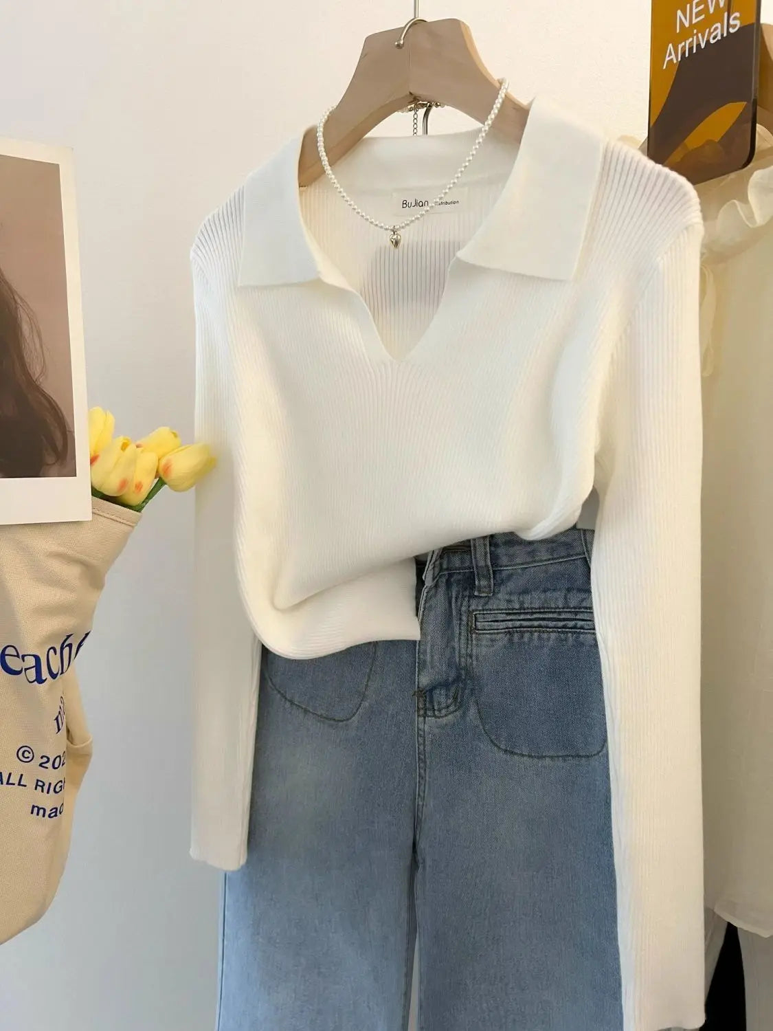 Women Clothing Vintage Fashion Solid Turn-down Collar Pullovers.