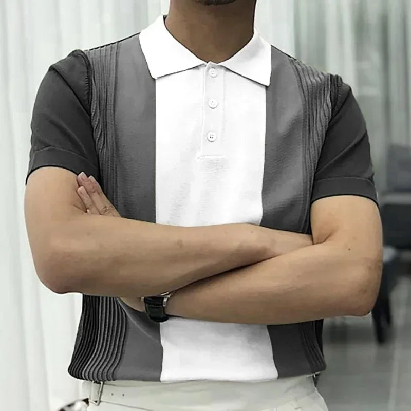2025 Summer Contrast Color Knitted Polo Shirts Men Green Stripe Turn-down Collar Tops for Men Slim Fit Casual Business Polos