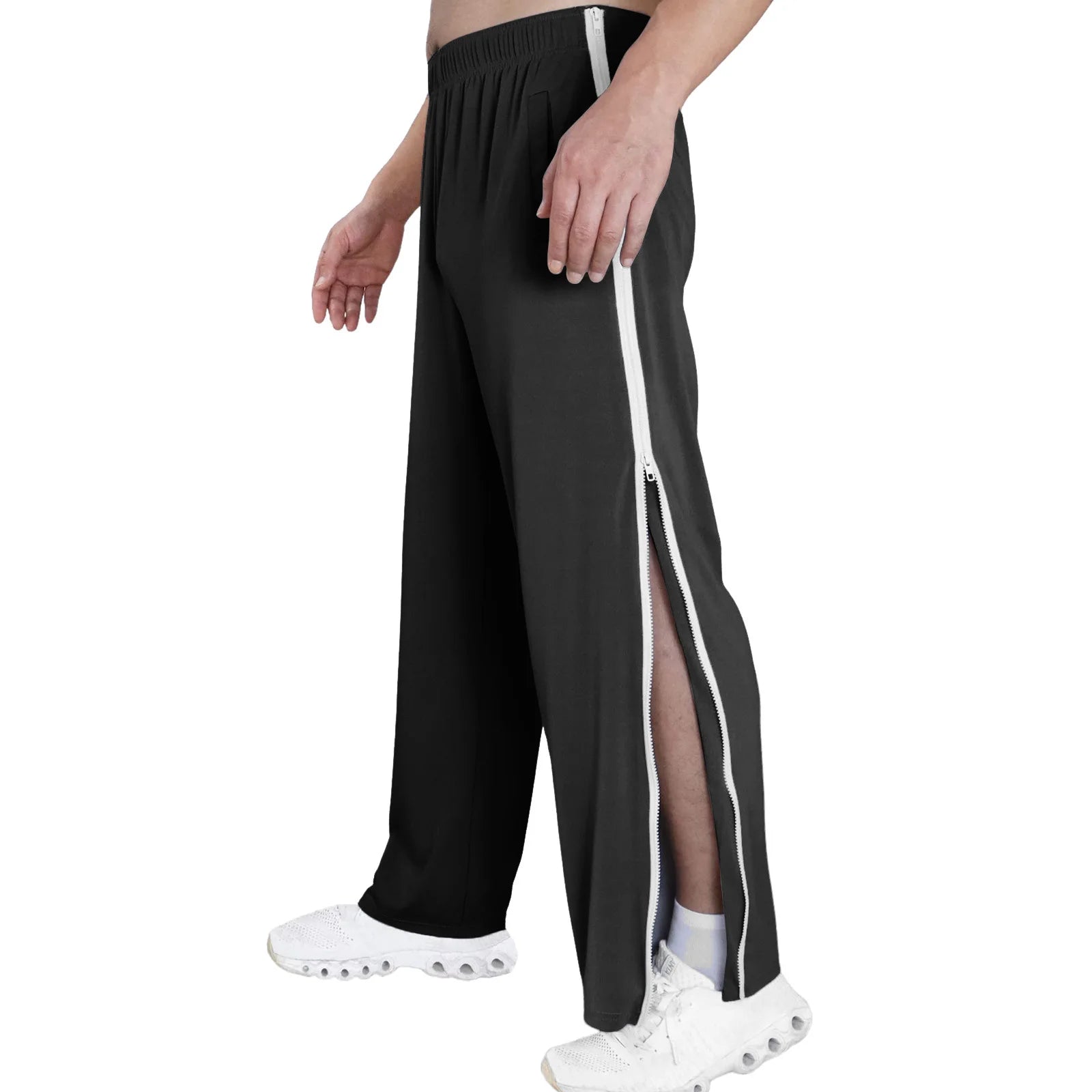 Men Athletic Pants, Elastic Waist Zip-up Trousers Casual Pants.