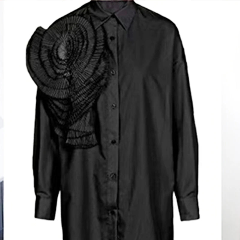 2025 Camisas De Mujer Blouse for Women Elegant Floral Shirts Oversized Tops Long Sleeve Fashion Pleated White Casual Blouses