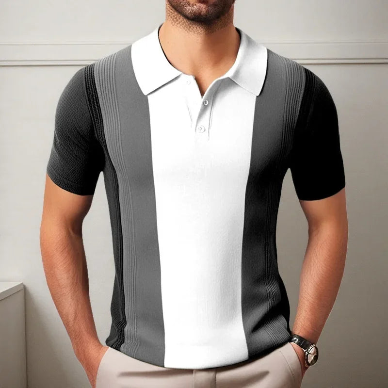 Men's Polo Shirts Vintage Striped Lightweight Knit Golf Shirts Classic Casual Short Sleeves Tops Male Business Social Shirt