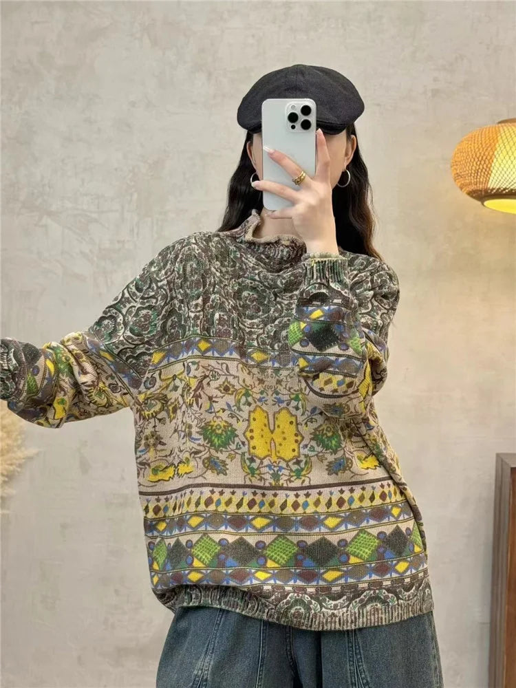 Amax luluE Fashion Pullover Woman Winter Printed Loose.