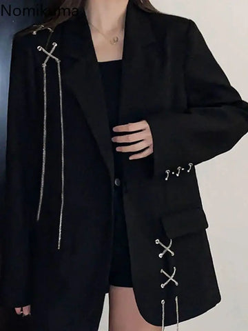 Black Blazer Women Clothing Ropa Mujer Streetwear .