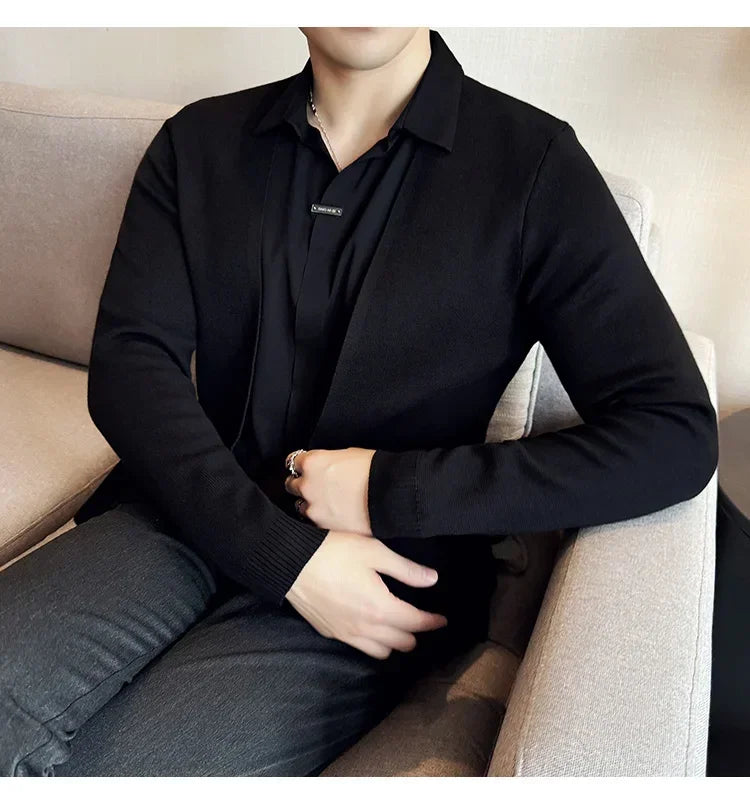 Autumn New Fake 2 Pieces Knitted Cardigan Traceless Shirt.